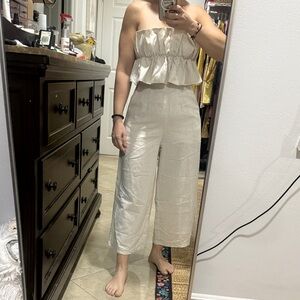 Aura Cream Strapless Ruffle Jumpsuit